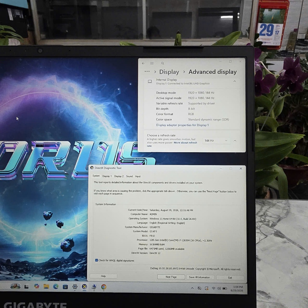 Gaming - Đồ Họa Gigabyte G5 KF5-AX211NGW CORE I7-12650H RAM 16GB SSD 512GB RTX 4060 8GB GDDR6 MÀN HÌNH : 15.6''Inch 144Hz 