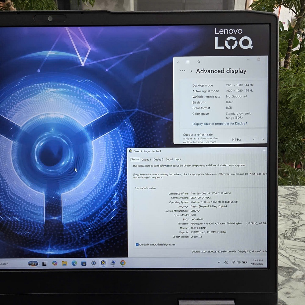 Gaming - Đồ Họa LENOVO LOQ 15APH8 RYZEN 7-7840HS RAM 16GB SSD 512GB RTX 4050 6GB GDDR6 MÀN HÌNH : 15.6 Inch IPS FHD 144Hz 100% sRGB