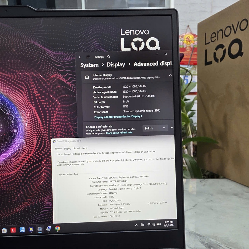 Gaming - Đồ Họa LENOVO LOQ 15ARP9 RYZEN 7-7435HS RAM 24GB SSD 512GB RTX 4060 Màn Hình 15.6 Inch IPS FHD 144Hz 100% sRGB