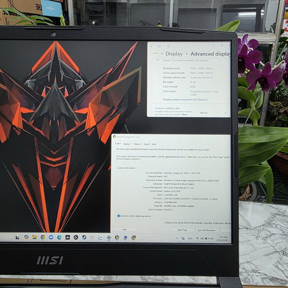 Gaming - Đồ Họa MSI Katana 15 B13VFK CORE I7-13620H RAM 16GB SSD 1.000GB RTX 4060 8GB GDDR6 MÀN HÌNH : 15.6 Inch 144Hz