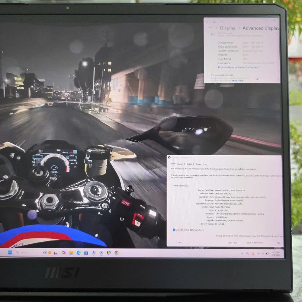 Gaming - Đồ Họa MSI Vector GP77 13VG CORE I7-13700H RTX 4070 GDDR6 8GB RAM 16GB SSD 512GB MÀN HÌNH : 17.3 Inch QHD 240Hz