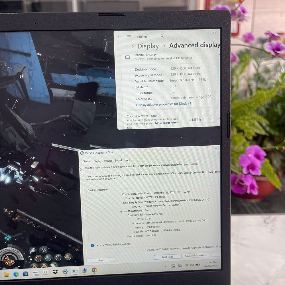  ACER Aspire 7 A715-76G-55T6 CORE I5-12450H SSD 512GB RAM 16GB RTX 2050 MÀN HÌNH : 15.6'' 144Hz