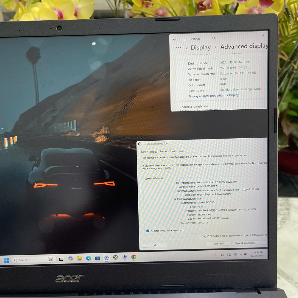 Acer Aspire 7 A715-76G CORE I5-12450H RAM 8GB SSD 512GB  GTX 1650 4GB MÀN HÌNH 15.6'' IPS Fhd 144.Hz
