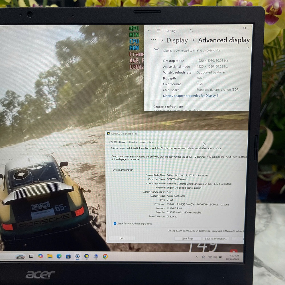 Acer Gaming Aspire 5 A515-58GM Máy LikeNew CORE I5-13420H  RAM 16GB SSD 512GB RTX 2050 4GB MÀN HÌNH : 15.6 Inch Fhd IPS 