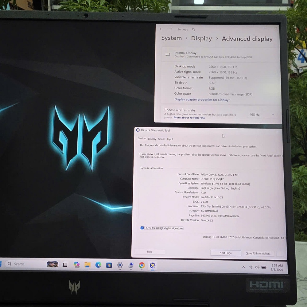 Acer Predator Helios Neo PHN16-71-92WJ CORE I9-13900HX RAM 16GB SSD 1.000GB RTX 4060 8GB MÀN HÌNH : 16'' 2K+ 165Hz