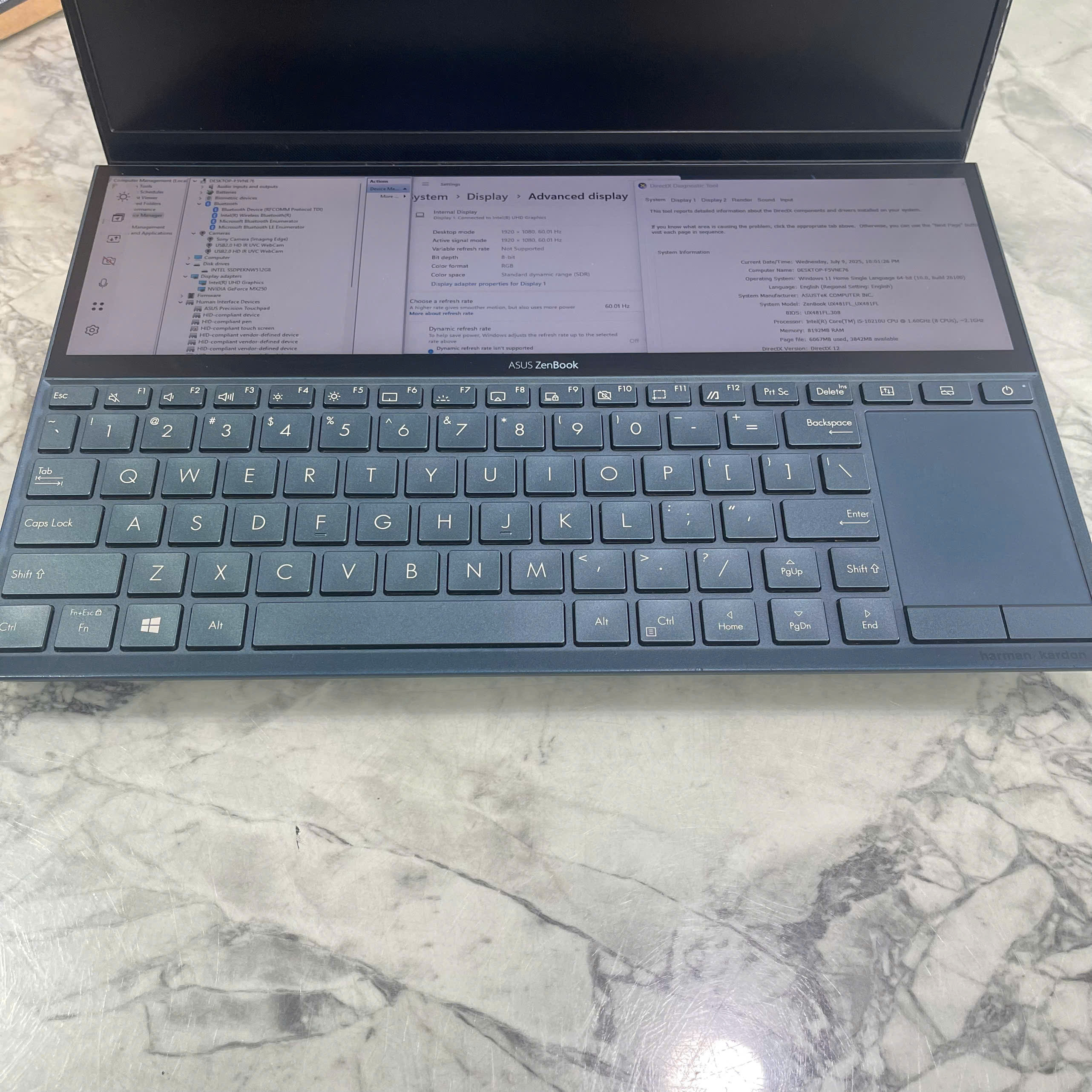 Asus Zenbook UX481FL Core I5-10210U Ram 8GB Ssd 512GB Card MX250 2GB GDDR5 Màn Hình : 14.0″ Full HD IPS