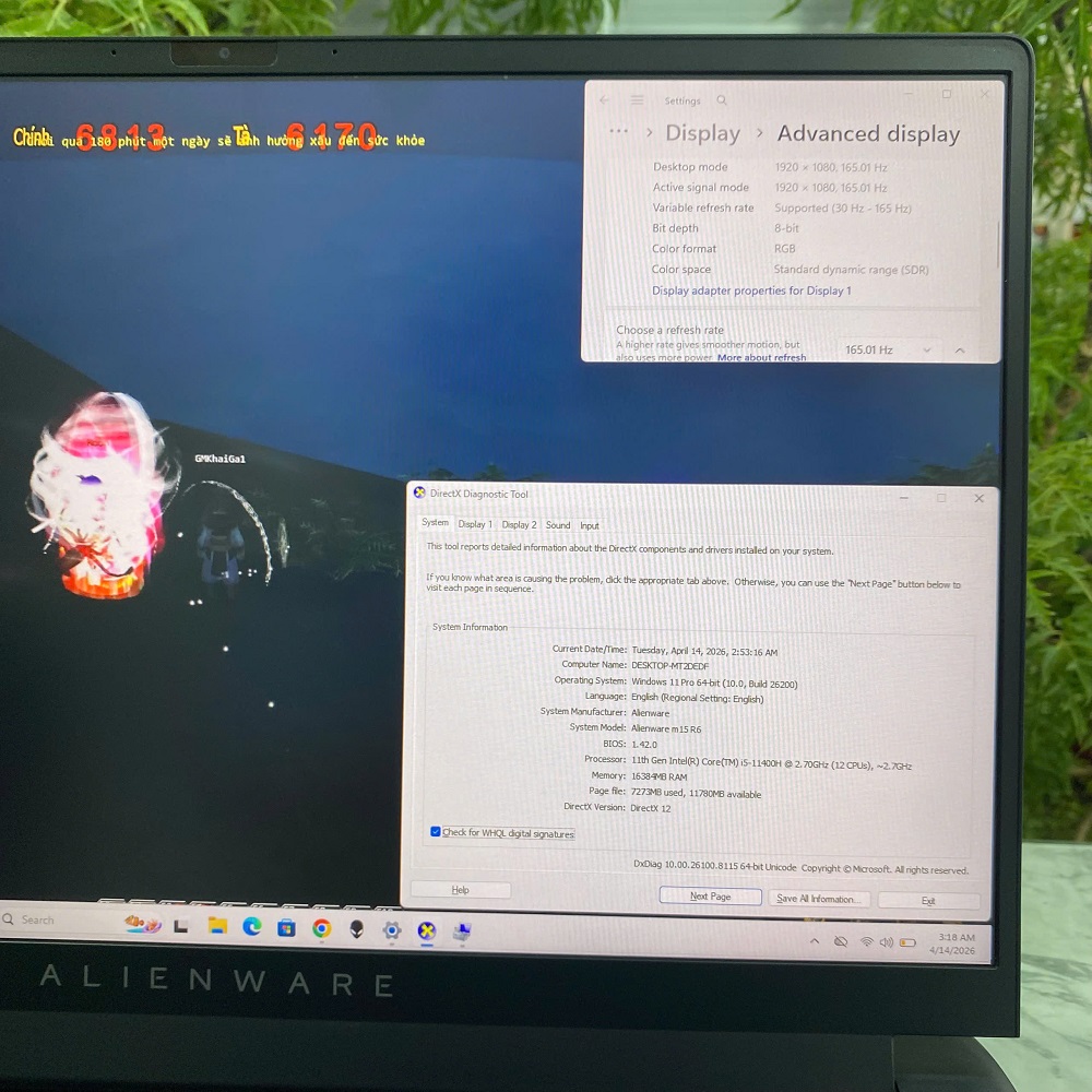DELL ALIENWARE m15 R6 Core I5-11400H RAM 16GB SSD 512G RTX 3060 MÀN HÌNH 15.6 inch FHD 165Hz