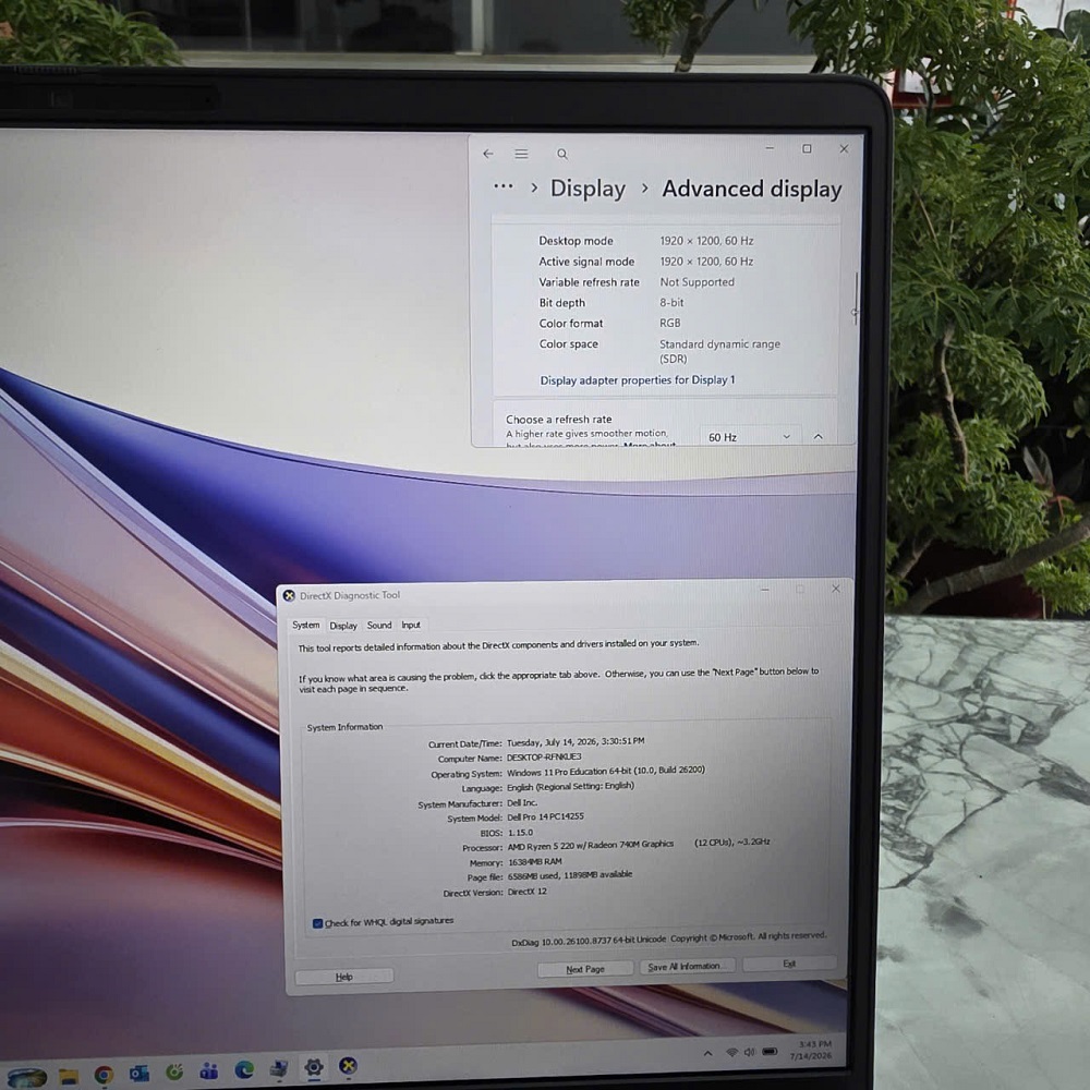 Dell Pro 14 PC14255 RYZEN 5- 220w RAM 16GB SSD 512GB MÀN HÌNH : 14 Inch FHD+