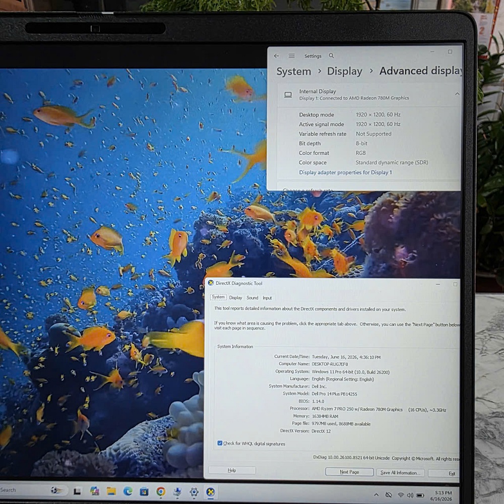 Dell Pro 14 Plus PB14255 RYZEN 7 Pro 250, RAM 16GB SSD 256GB MÀN HÌNH : 14 Inch FHD+