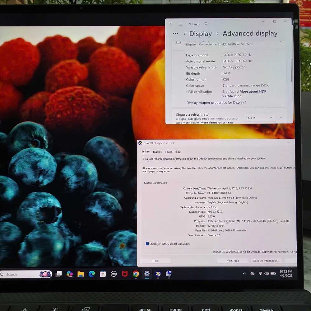Dell XPS 13 9310 MÀU TRẮNG CORE I7-1195G7 Màn : OLED 3.5K Touch RAM 32GB SSD 1.000GB 