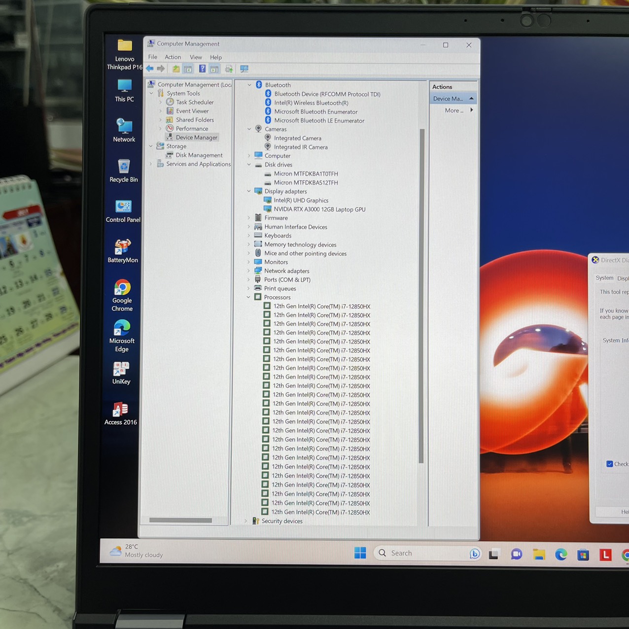 Đồ Họa - Gaming Lenovo ThinkPad P16 Gen1 Core I7-12850HX Ram 64gb Ssd 1.000gb Và 500gb Ssd  Card RTX A3000 12GB GDDR6  Màn Hình 16" QHD.