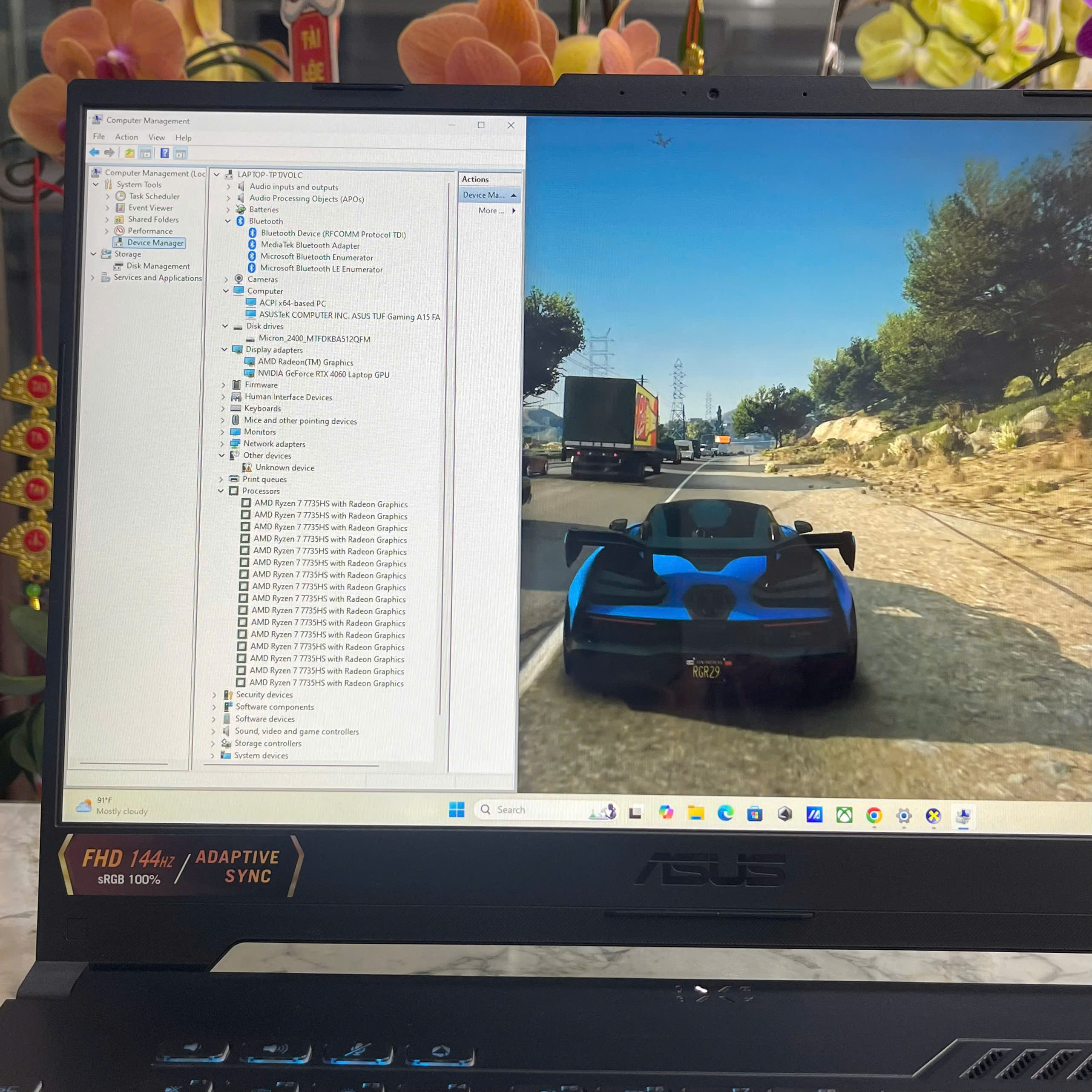  Gaming Asus TUF A15 FA507NV (Máy LikeNew-Còn Bảo Hành Hãng) Ryzen 7-7735HS Ram 8GB Ssd 512GB Card RTX 4060 8GB Màn Hình 15.6 FHD IPS, 100% sRGB & 144Hz