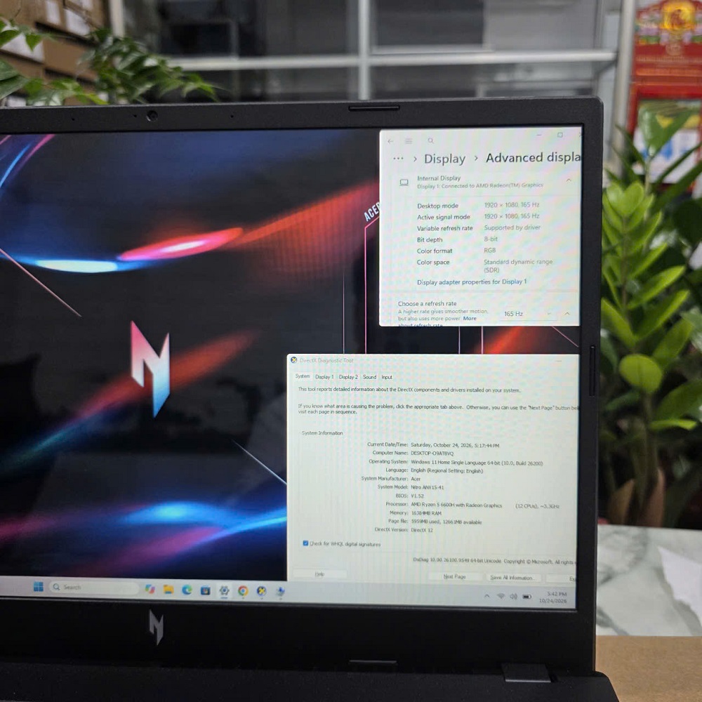 Gaming - Đồ Họa Acer Nitro V 15 ANV15-41-R1JY RYZEN 5-6600H RAM 16GB SSD 512GB RTX 3050 6GB MÀN HÌNH : 15.6'' IPS 165Hz
