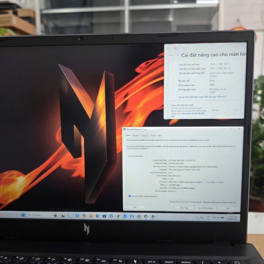 Gaming - Đồ Họa ACER Nitro V 15 ANV15-41-R2UP Máy LikeNew-Bảo Hành Hãng RYZEN 5-6600H RAM 16GB SSD 512GB RTX 2050 4GB GDDR6 MÀN HÌNH : 15.6''IPS 165Hz.