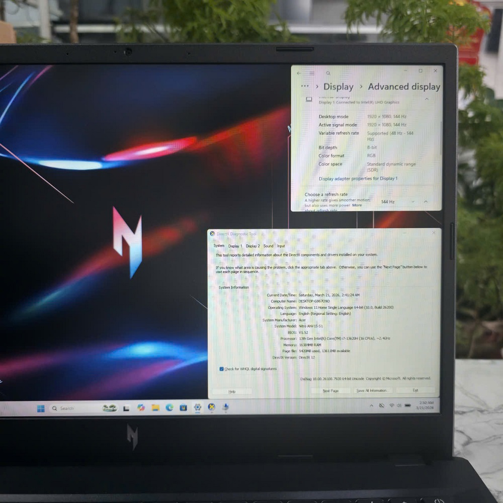 Gaming - Đồ Họa Acer Nitro V ANV15-51-71VS Core I7-13620H RAM 16GB SSD 512GB RTX™ 2050 MÀN HÌNH : 15.6 Inch FHD IPS 144Hz 45%NTSC