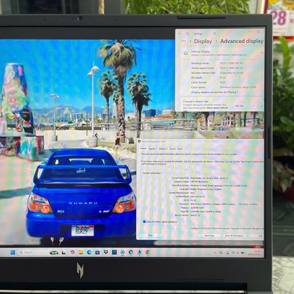 Gaming - Đồ Họa Acer Nitro V ANV16-41-R36Y (Máy LikeNew-Còn Bảo Hành Hãng 8/2028) RYZEN 7 8845HS RAM 16GB SSD 512GB RTX™ 4050 6GB MÀN HÌNH : 116 INCH WUXGA