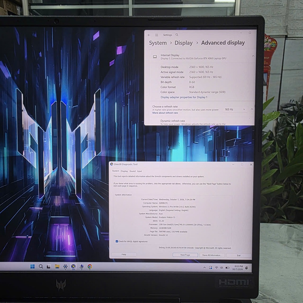 Gaming - Đồ Họa ACER Predator Helios Neo PHN16-71-5606 CORE I5-13500HX RAM 16GB SSD 512GB RTX 4060 8GB MÀN HÌNH : 16'' 2K+ 165Hz