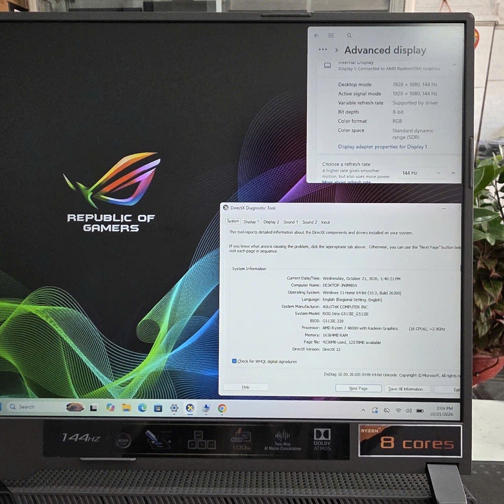 Gaming - Đồ Họa ASUS ROG Strix G15 G513IE-HN246W RYZEN 7 4800H RAM 16GB SSD 512GB RTX 3050 Ti 4Gb GDDR6 MÀN HÌNH : 15.6 Inch IPS 144Hz