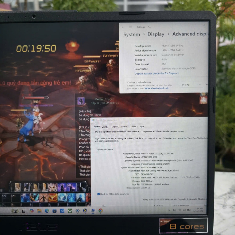 Gaming - Đồ Họa ASUS TUF A15 FA506ICB RYZEN 7 4800H RAM 16GB SSD 512GB RTX 3050 4GB MÀN HÌNH : 15.6 INCH FULLHD 144Hz