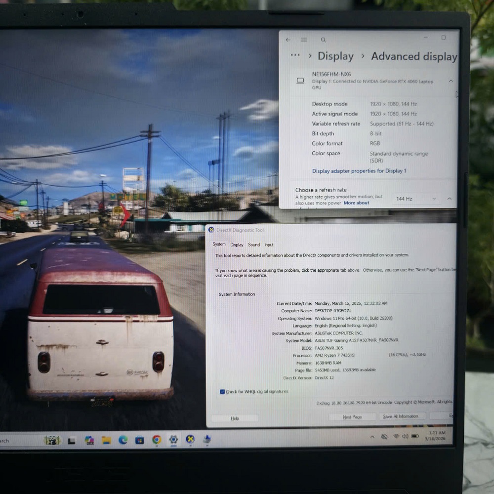 Gaming - Đồ Họa ASUS TUF A15 FA507NVR (Máy LikeNew) RYZEN 7 7435HS RAM 16GB SSD 512GB RTX 4060 8GB MÀN HÌNH : 15.6 INCH FULLHD 144Hz, 250 nits, 100% sRGB