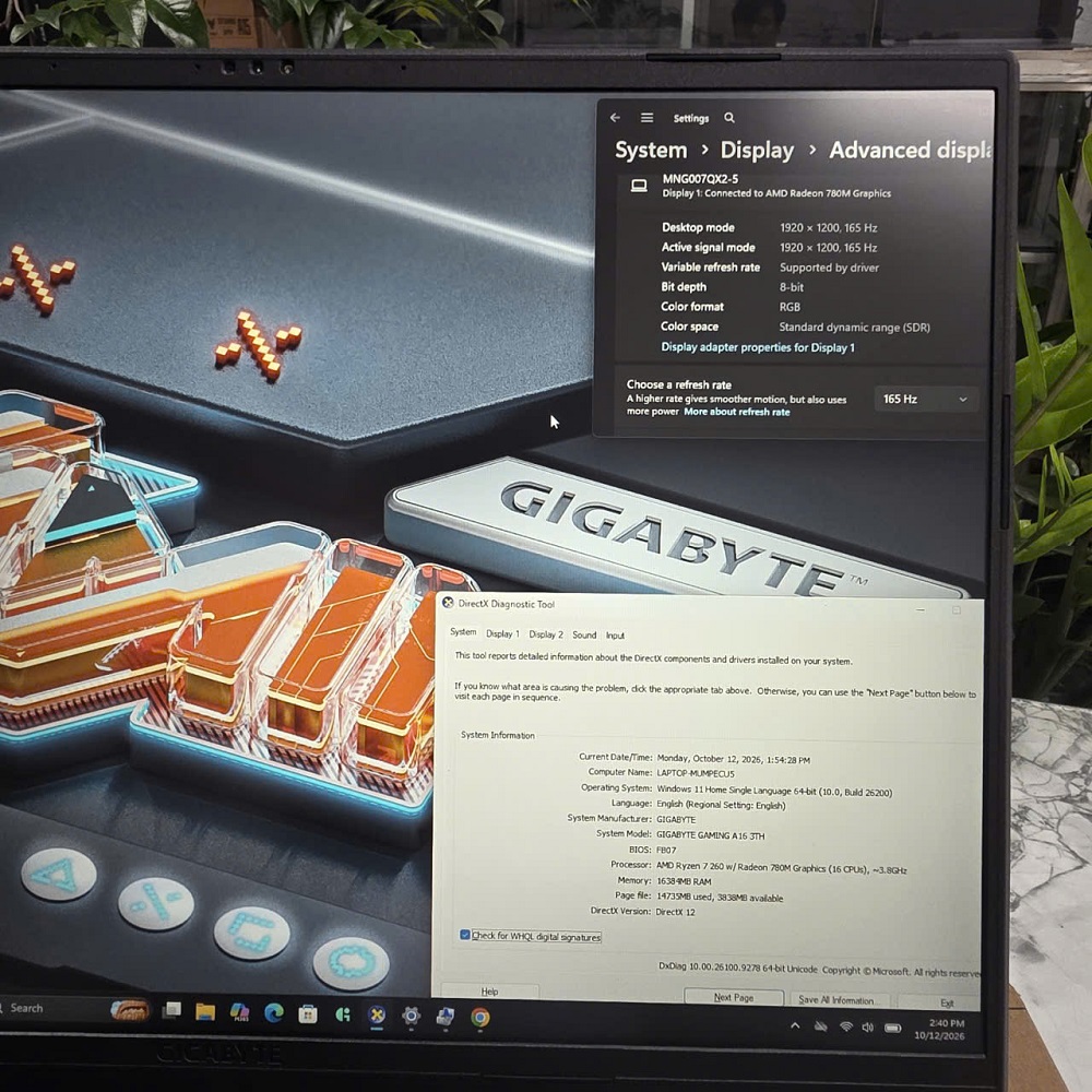 Gaming - Đồ Họa Gigabyte A16 GA63H Bảo Hành Hãng RYZEN 7 260 RTX™ 5050 8GB GDDR7 RAM 16GB SSD 512GB MÀN HÌNH : 16" INCH IPS WUXGA 165Hz, 300nits 