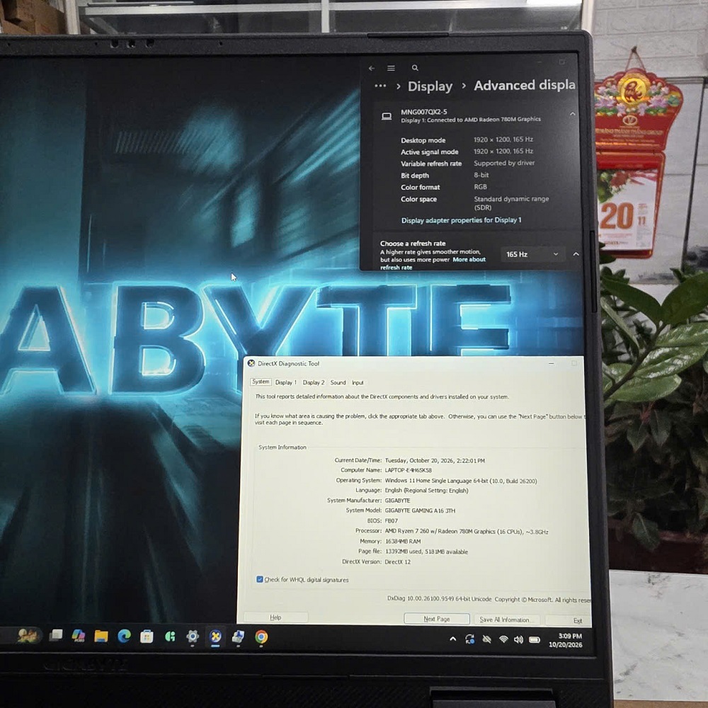 Gaming - Đồ Họa Gigabyte A16 GA63H Bảo Hành Hãng RYZEN 7 260 RTX™ 5050 8GB GDDR7 RAM 16GB SSD 512GB MÀN HÌNH : 16" INCH IPS WUXGA 165Hz, 300nits