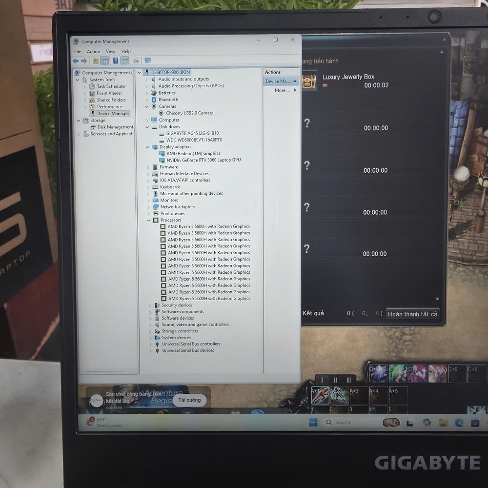 Gaming - Đồ Họa Gigabyte A5 K1 AX200NGW RYZEN 5-5600H RTX 3060 6GB RAM 16GB DUNG LƯỢNG 1.000GB SSD + DATA 500GB MÀN HÌNH : 15.6''Inch Fhd IPS 144Hz