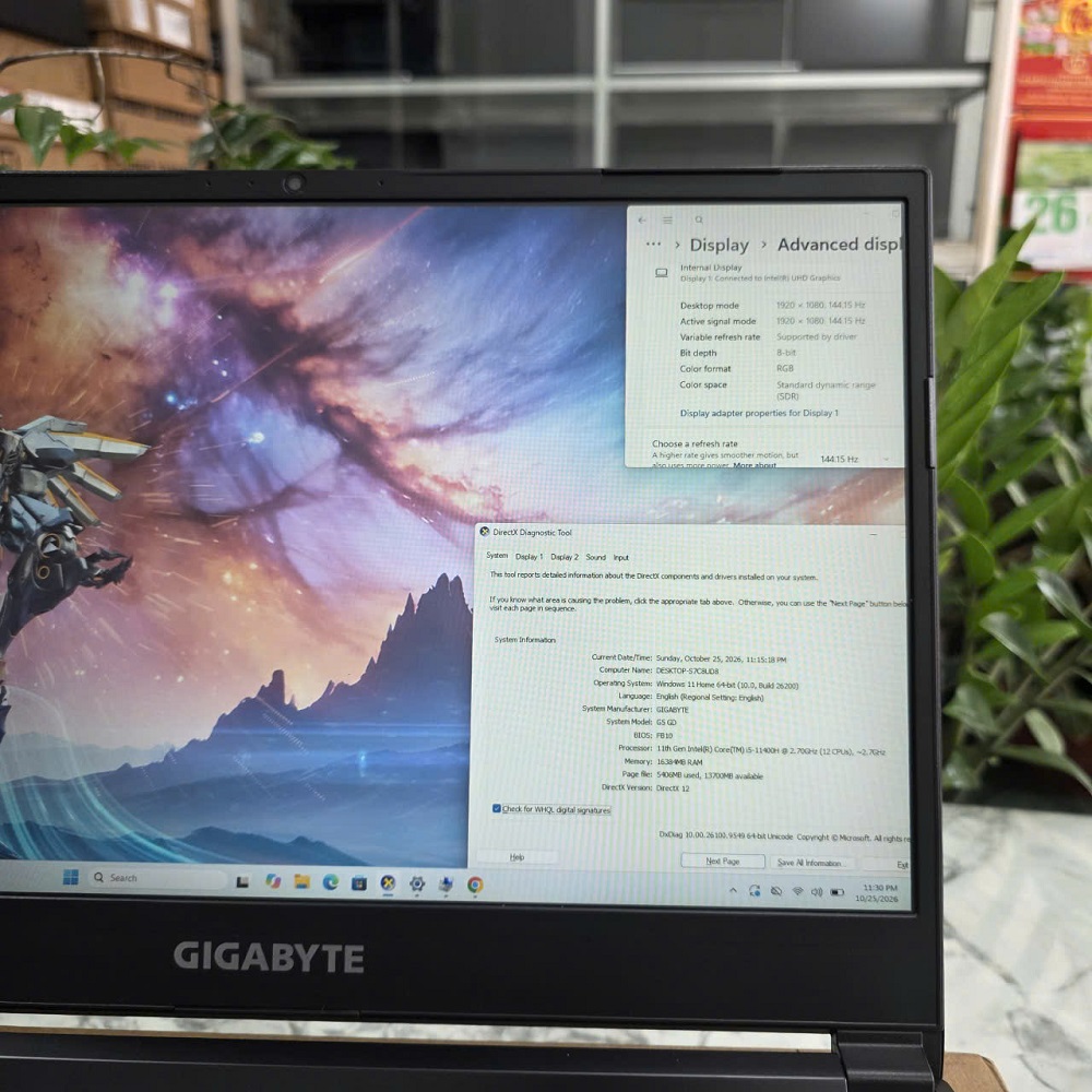 Gaming - Đồ Họa Gigabyte G5 GD-AX201NGW CORE I5-11400H RAM 16GB SSD 512GB RTX 3050 4GB GDDR6 MÀN HÌNH : 15.6'' IPS 144Hz