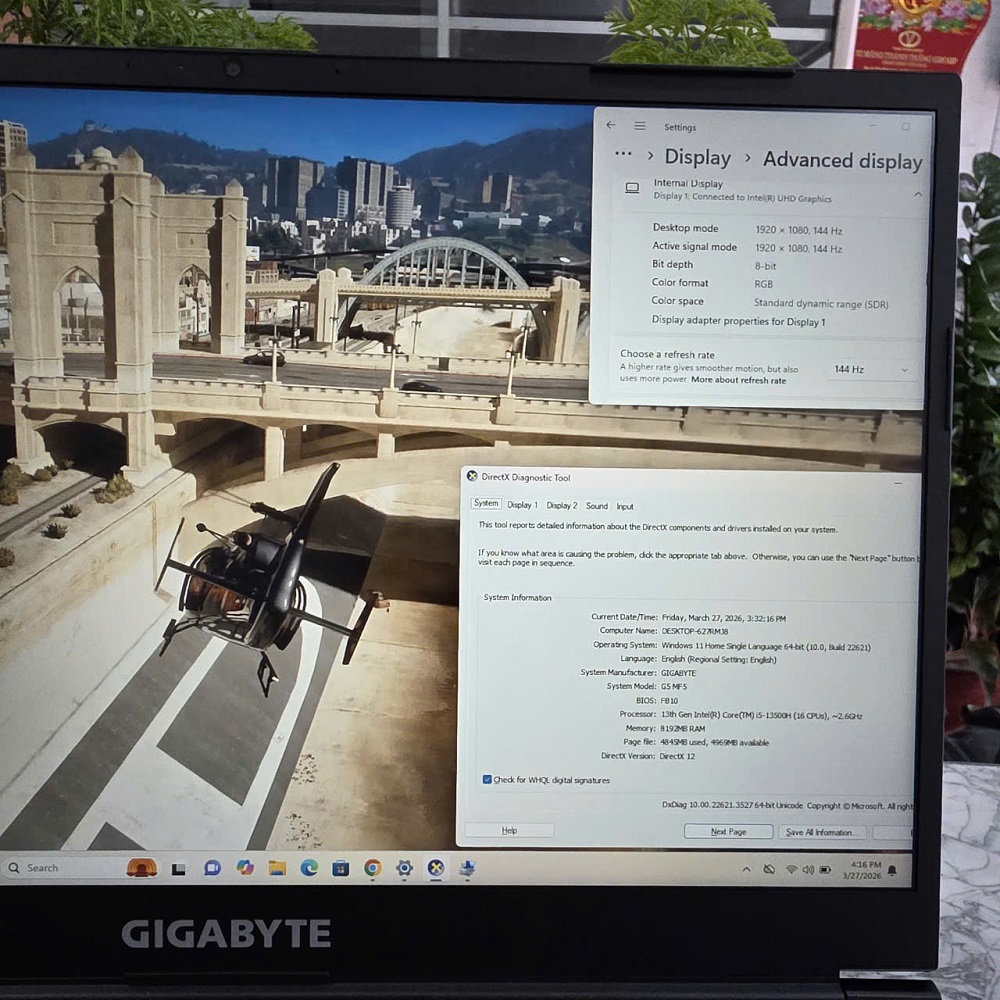 Gaming - Đồ Họa Gigabyte G5 MF5-AX211NGW Máy LikeNew -Bảo Hành Hãng CORE I5-13500H RTX 4050 6GB RAM 8GB SSD 512GB MÀN HÌNH : 15.6''Inch Fhd IPS 144Hz