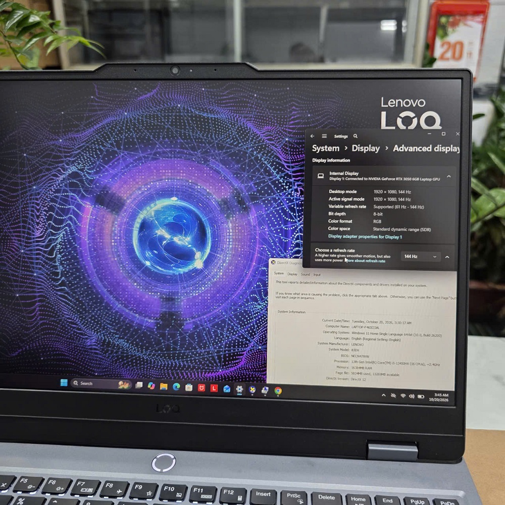 Gaming - Đồ Họa LENOVO LOQ 15IAX9 CORE I5-12450HX RAM 16GB SSD 512GB RTX 3050 6GB MÀN HÌNH : 15.6''IPS 144Hz 