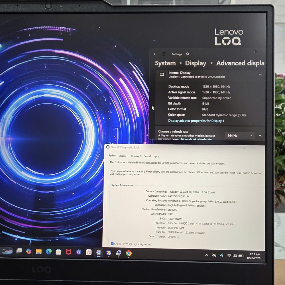Gaming - Đồ Họa LENOVO LOQ 15IRX10 (Máy LikeNew-BẢO HÀNH HÃNG) CORE I7-13650HX RTX 5050 8GB GDDR7 RAM 16GB SSD 512GB MÀN HÌNH : 15.6 Inch IPS 144H