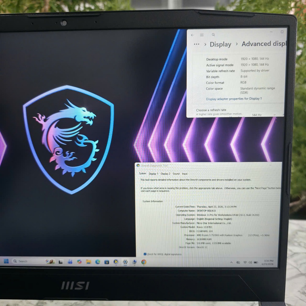 Gaming - Đồ Họa MSI Bravo 15 B7ED RYZEN 5 7535HS RAM 16GB SSD 512GB RX 6550M 4GB MÀN HÌNH : 15.6 INCH FHD IPS 144Hz
