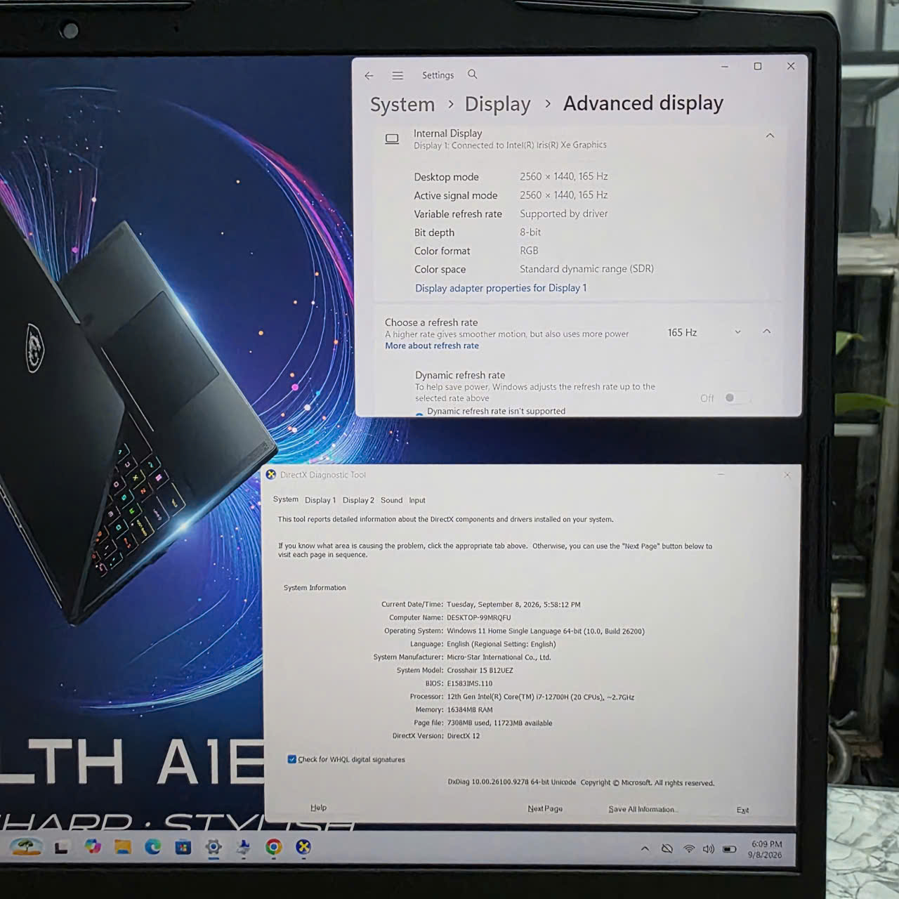Gaming - Đồ Họa MSI Crosshair 15 B12UEZ CORE I7-12700H RAM 16GB SSD 1.000GB RTX 3060 6GB GDDR6 MÀN HÌNH : 15.6 Inch QHD 165Hz