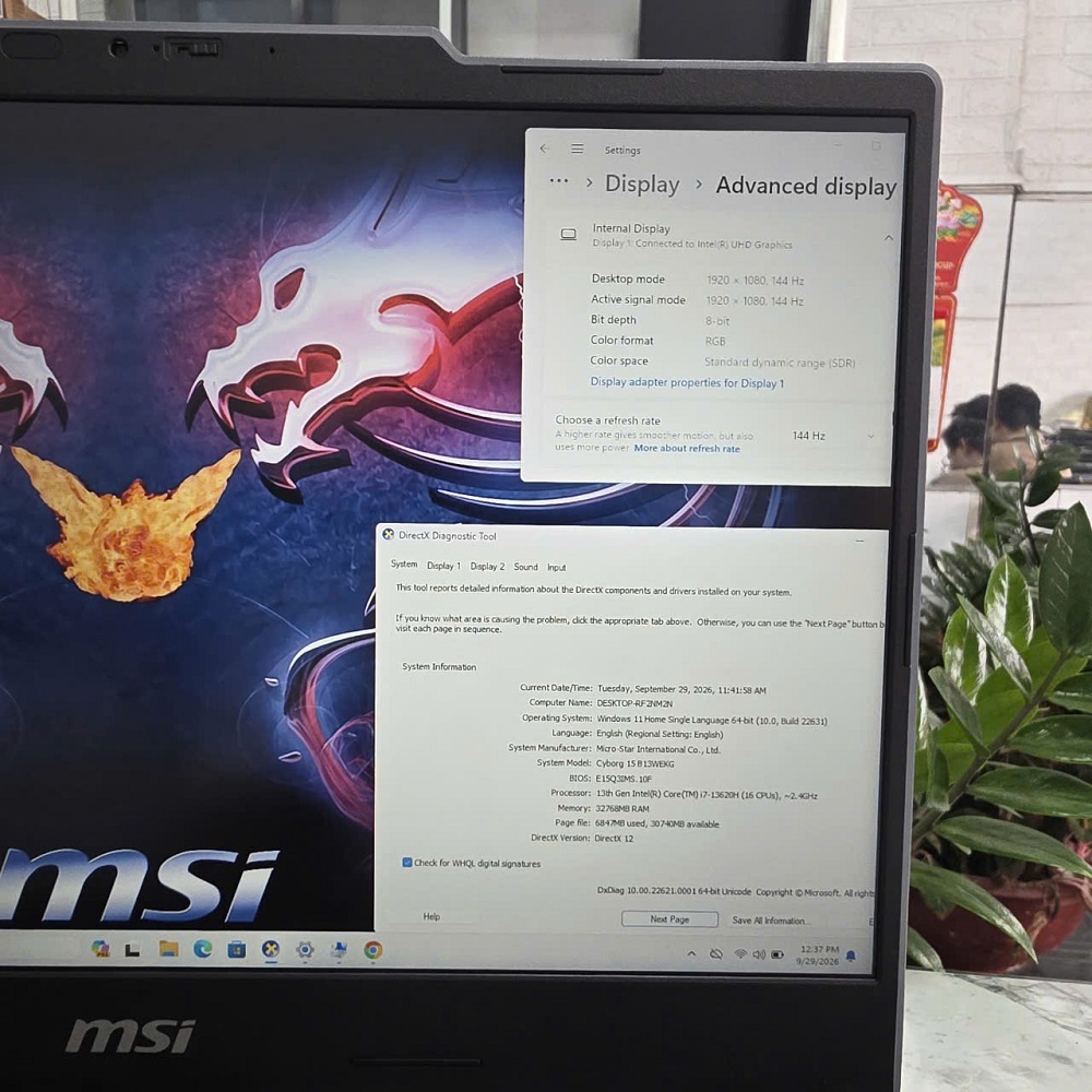 Gaming - Đồ Họa MSI Cyborg 15 B13WEKG MÁY SẢN XUẤT 1/2026 CORE I7-13620H RAM 16GB SSD 512GB RTX 5050 8GB GDDR7 MÀN HÌNH : 15.6Inch IPS 144Hz