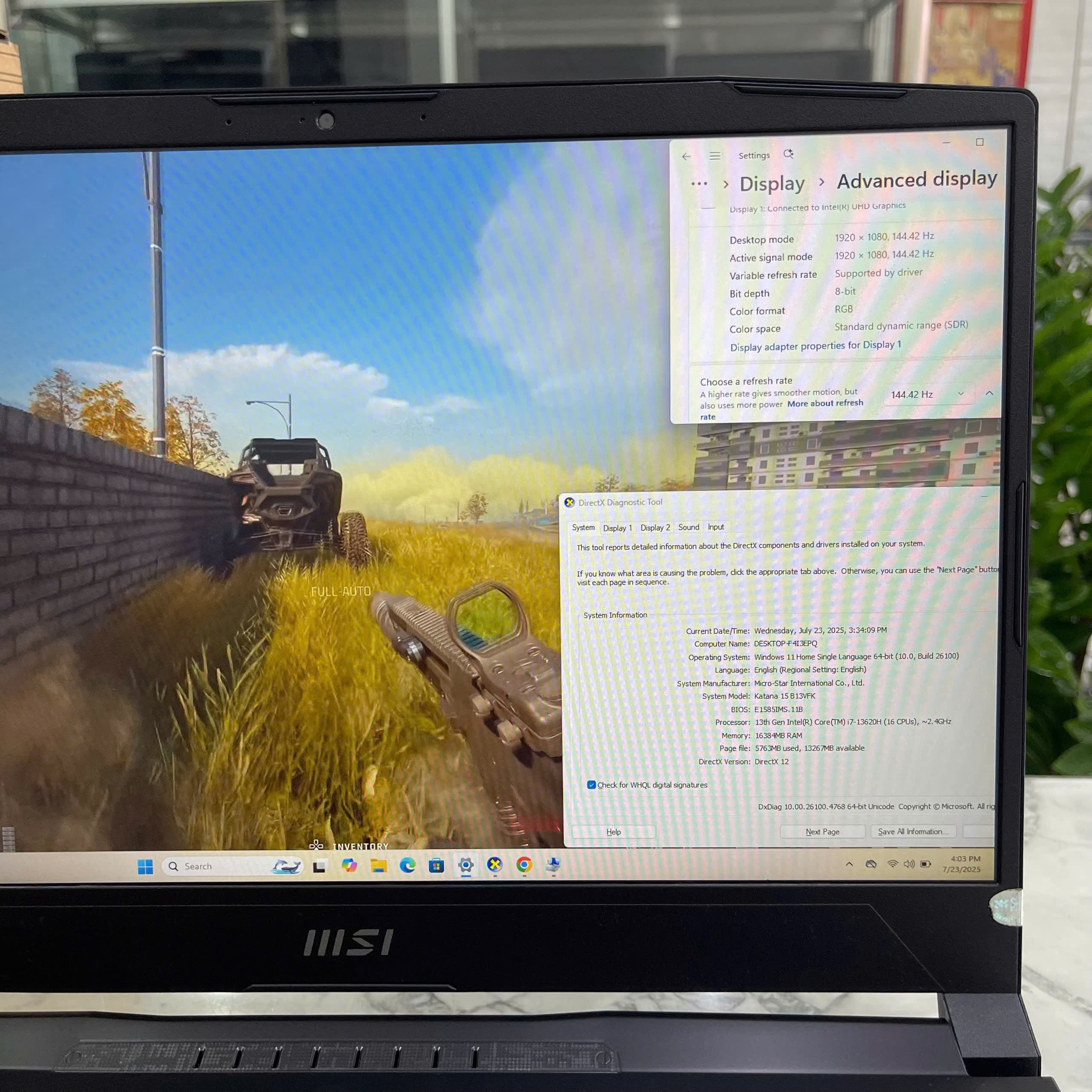 Gaming - Đồ Họa MSI Katana 15 B13VFK   Core I7-13620H Ram 16gb Ssd 1.000gb Card RTX 4060 8GB GDDR6 Màn Hình 15.6 Inch IPS Fhd 144Hz