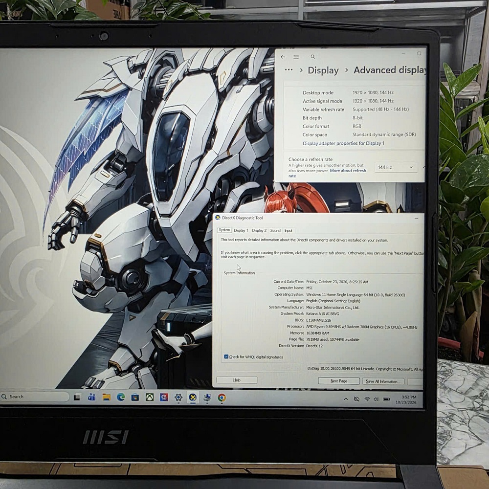Gaming - Đồ Họa MSI Katana A15 AI B8VG 466VN RYZEN 9-8945HS RAM 16GB SSD 512GB RTX 4070 8GB MÀN HÌNH : 15.6'' IPS 144Hz