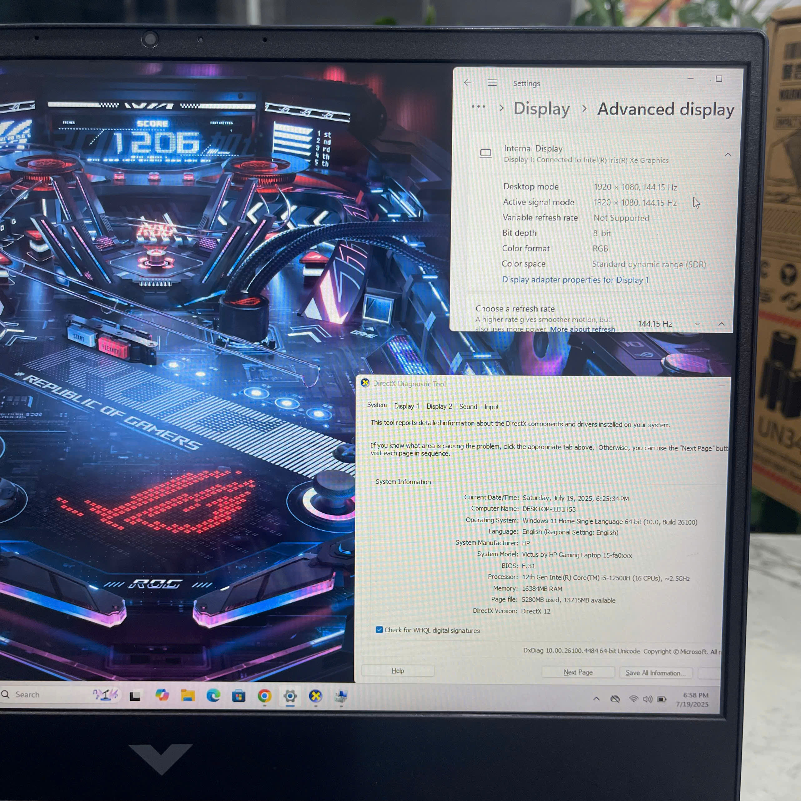  HP VICTUS 15 FA0111TX Máy LikeNew Core I5-12500H Ram 16GB Ssd 512GB RTX™ 3050Ti 4GB Màn hình : 15.6 Inch Fhd IPS 144 Hz 