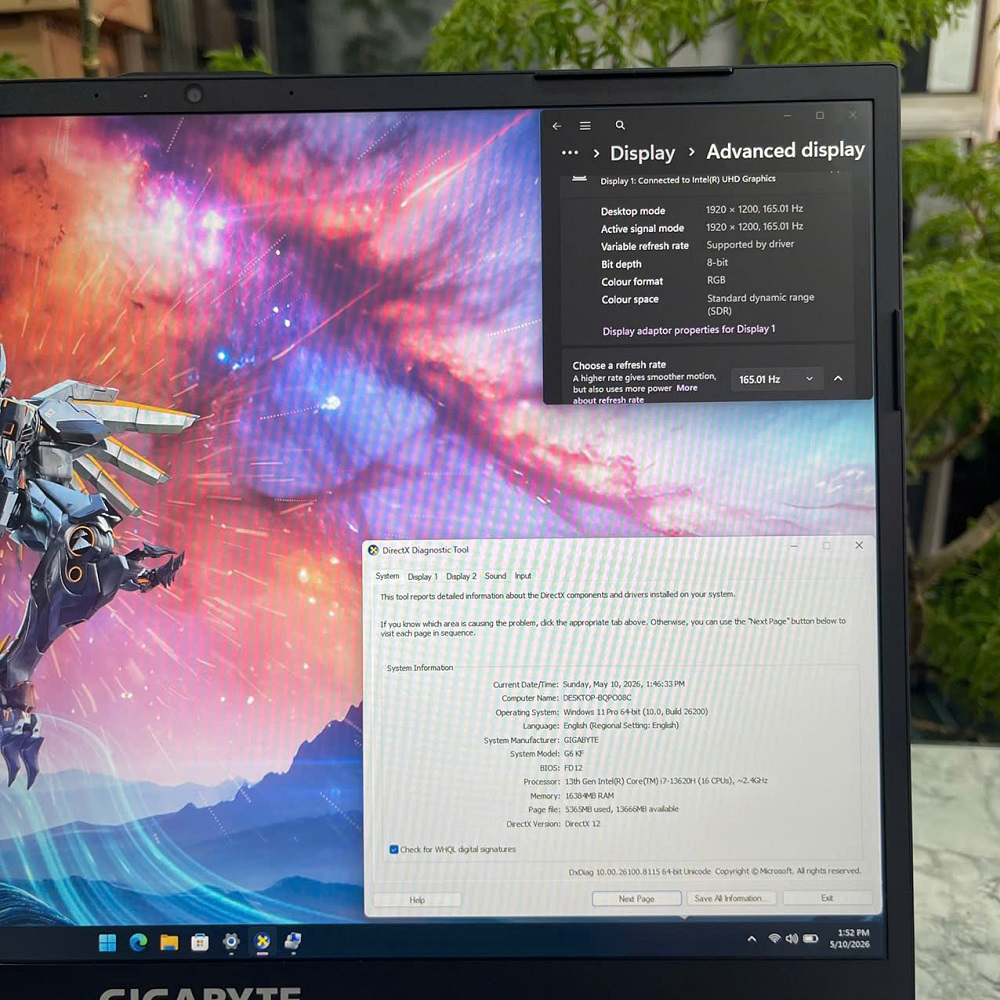 GIGABYTE G6 KF CORE I7-13620H RTX4060 8GB RAM 16GB SSD 512GB MÀN HÌNH : 16.Inch FHD+ 165Hz