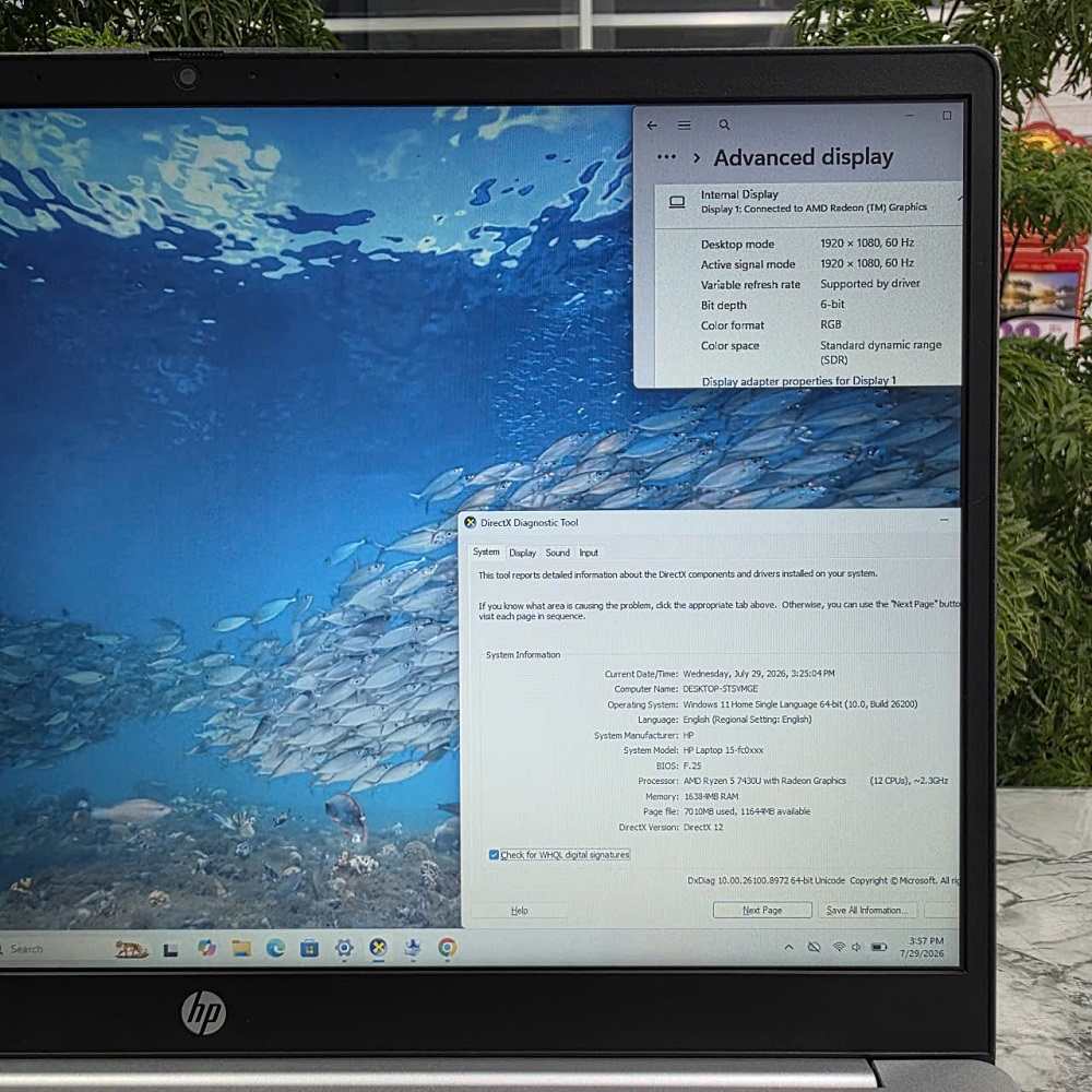 HP 15-FC0086AU RYZEN 5-7430U RAM 16GB SSD 512GB MÀN HÌNH : 15.6 Inch FullHD IPS