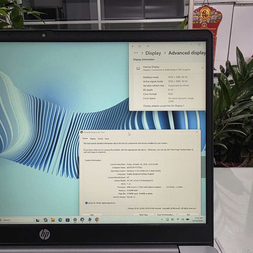 HP 245 G10 RYZEN 5 7530U RAM 8GB SSD 256GB MÀN HÌNH : 14INCH IPS