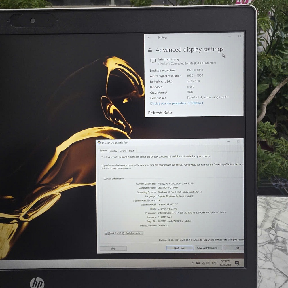 HP ProBook 450 G7 CORE I7-10510U RAM 8GB SSD 256GB MÀN HÌNH : 15.6 FHD IPS