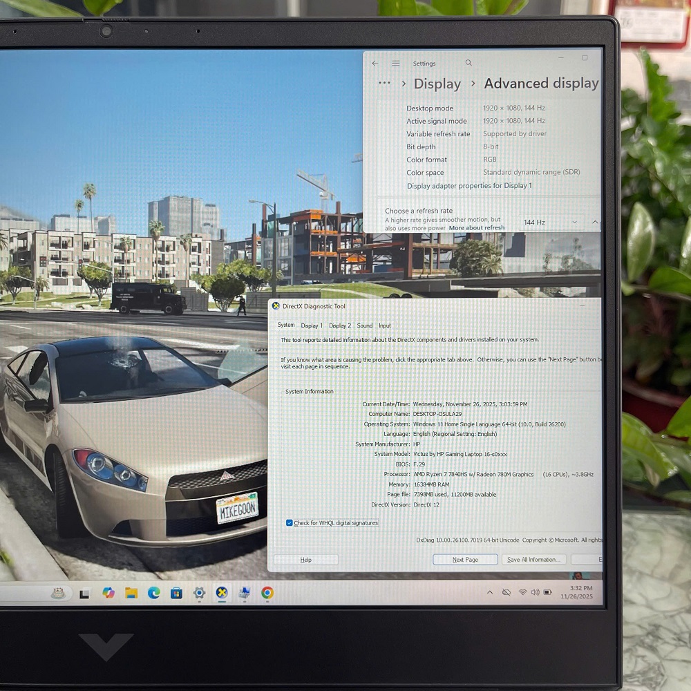 HP VICTUS 16-s0077AX Máy LikeNew Ryzen 7-7840HS RAM 16GB SSD 512GB RTX™ 3050 6GB MÀN HÌNH : 16.1 Inch FHD 144Hz 