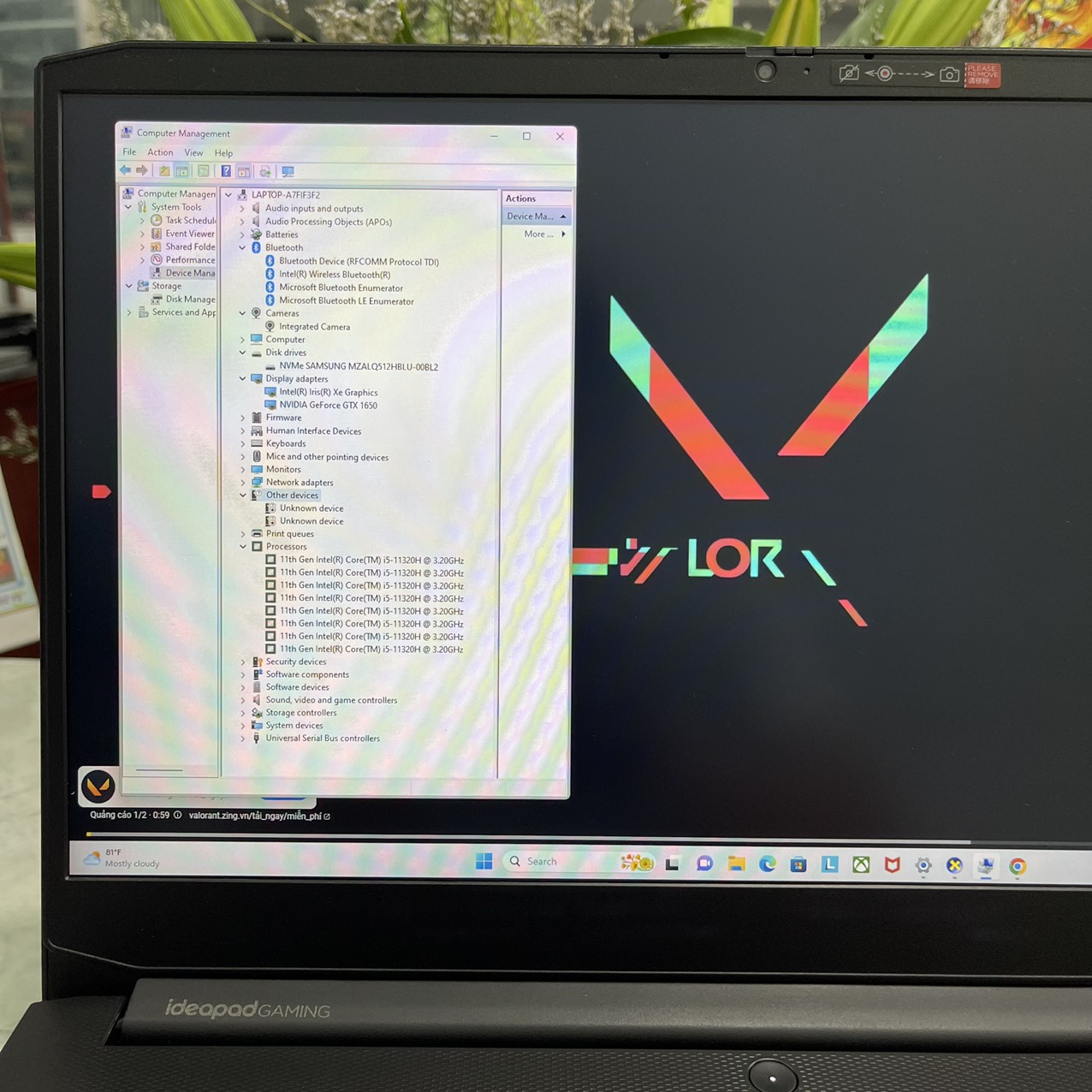 Lenovo Gaming 3-15IHU6  Core I5-11320H Ram 16gb Ssd 512gb VGA GTX 1650 Màn Hình 15.6 Fhd IPS