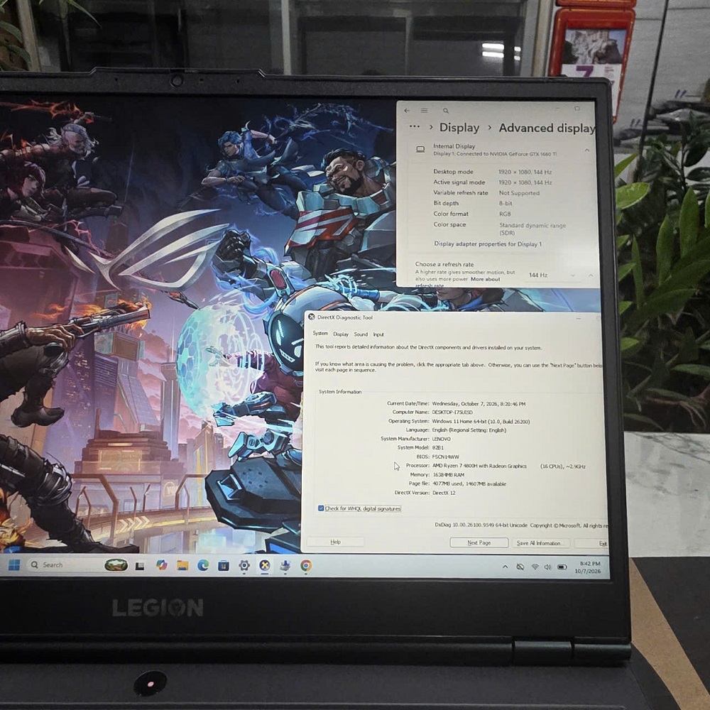 LENOVO LEGION 5 15ARH05 RYZEN 7 - 4800H RAM 16GB SSD 256GB VÀ 1.000GB HDD GTX 1660 Ti 6GB GDDR6 MÀN HÌNH : 15.6 IPS 144Hz