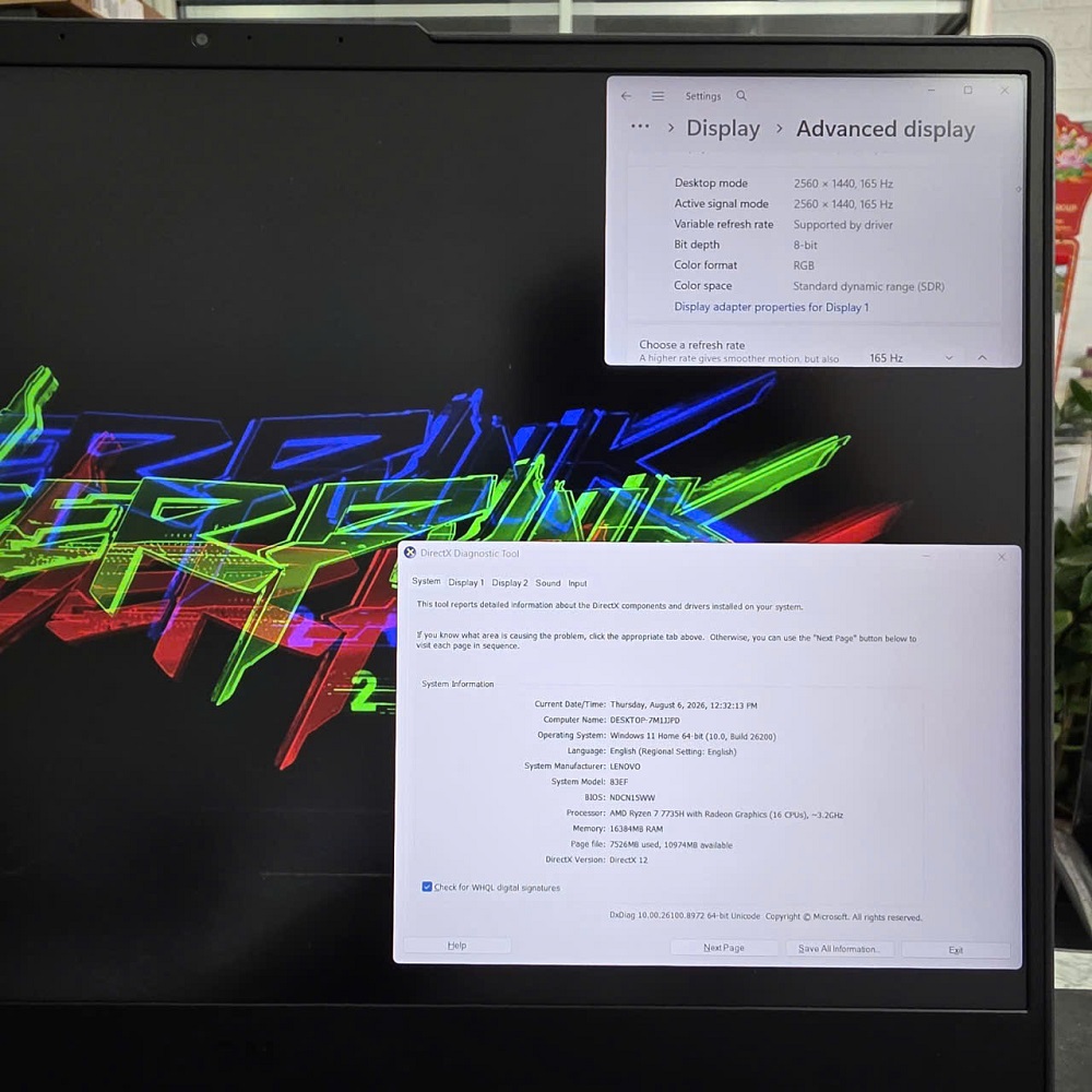  LENOVO LEGION 5 R7000 ARP8 RYZEN 7-7735H RAM 16GG SSD 512GB RTX™ 4060 8GB GDDR6 MÀN HÌNH : 15.6'' 15.6" WQHD 165Hz