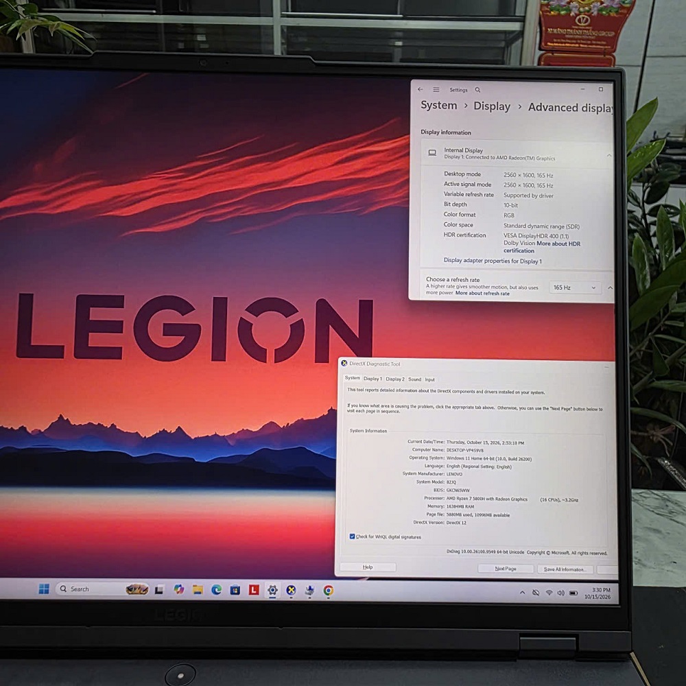 LENOVO LEGION R9000P 2021H RYZEN 7 5800H RAM 16G SSD 512GB NVIDIA RTX 3060 6GB MÀN HÌNH : 16” 2,5K 165Hz
