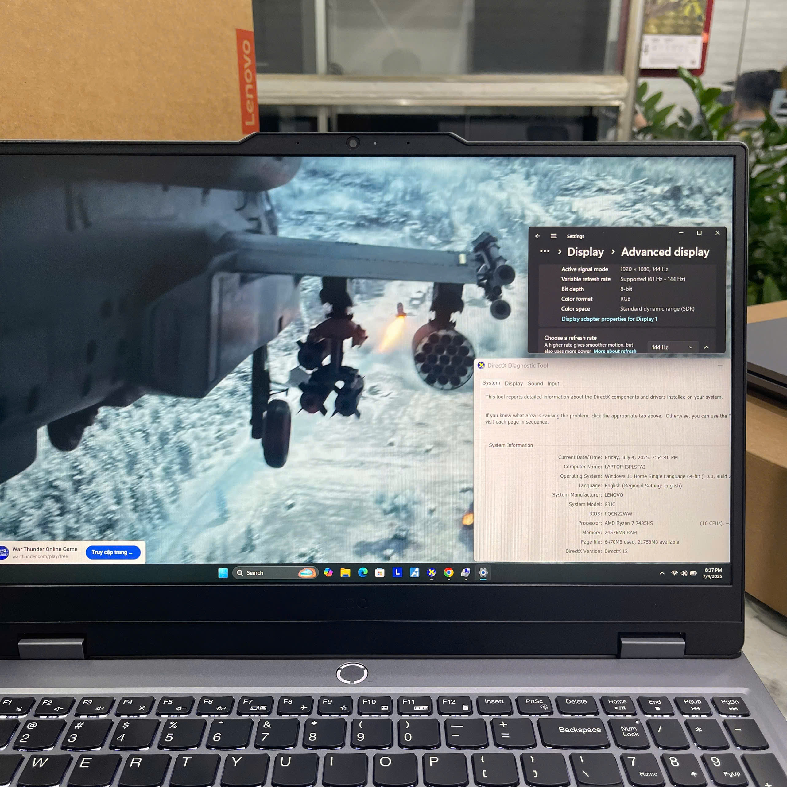 Lenovo LOQ 15ARP9 (Máy LikeNew-BẢO HÀNH HÃNG) ) Ryzen 7- 7435HS Ram 24GB Ssd 512GB RTX 4050 6GB Màn Hình 15.6 Inch IPS FHD 144Hz