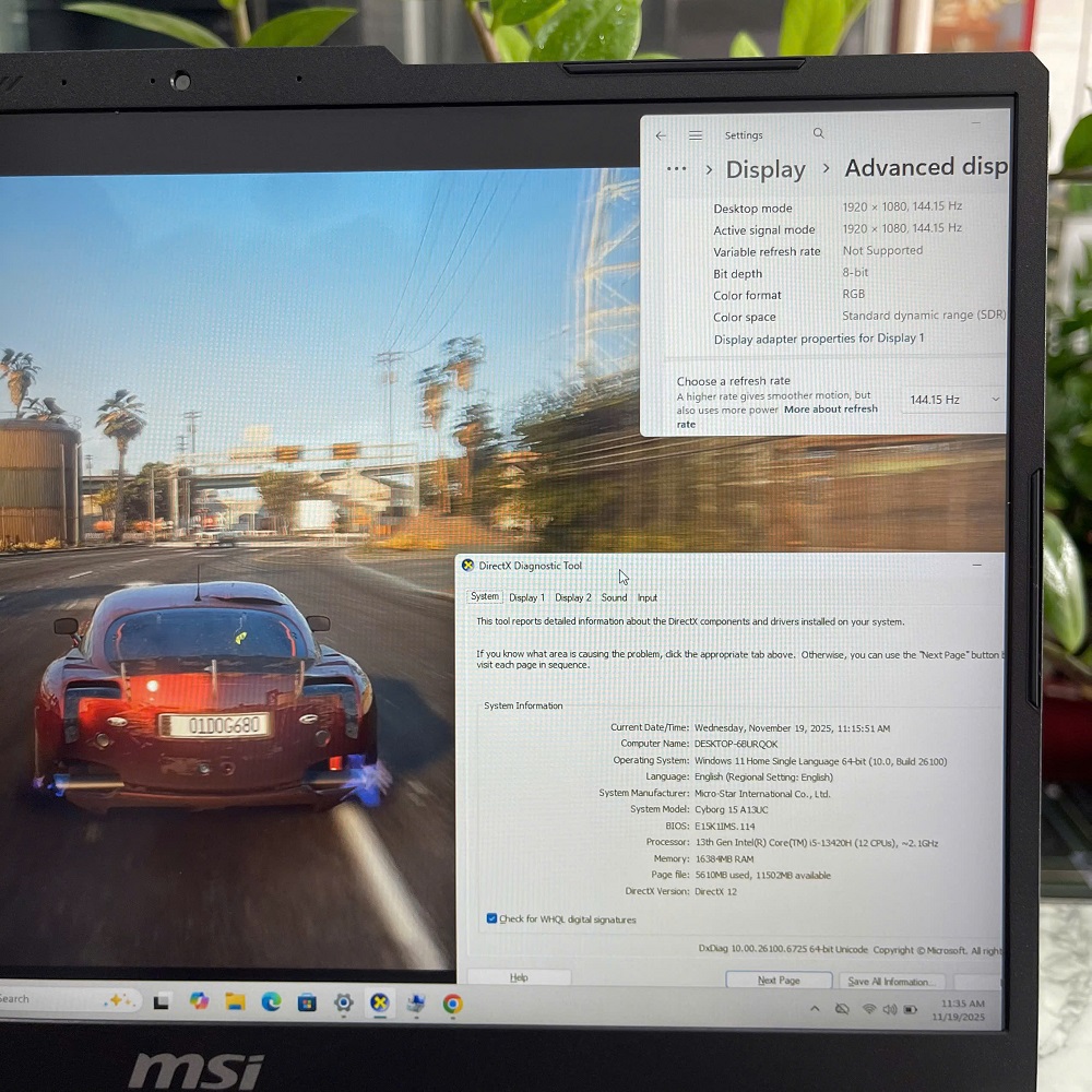 MSI Cyborg 15 A13UC  Core I5-13420H RAM 16GB SSD 512GGB RTX 3050 GDDR6  MÀN HÌNH : 15.6 Inch FHD IPS 144Hz
