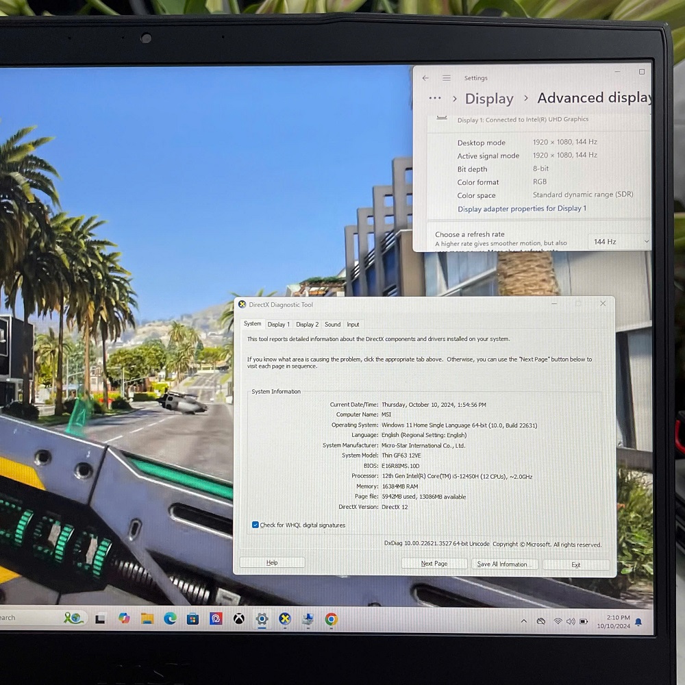 MSI Gaming Thin GF63 12VE CORE I5-12450H RAM 16GB SSD 512GB RTX 4050 6GB MÀN HÌNH : 15.6″ FHD IPS 144Hz