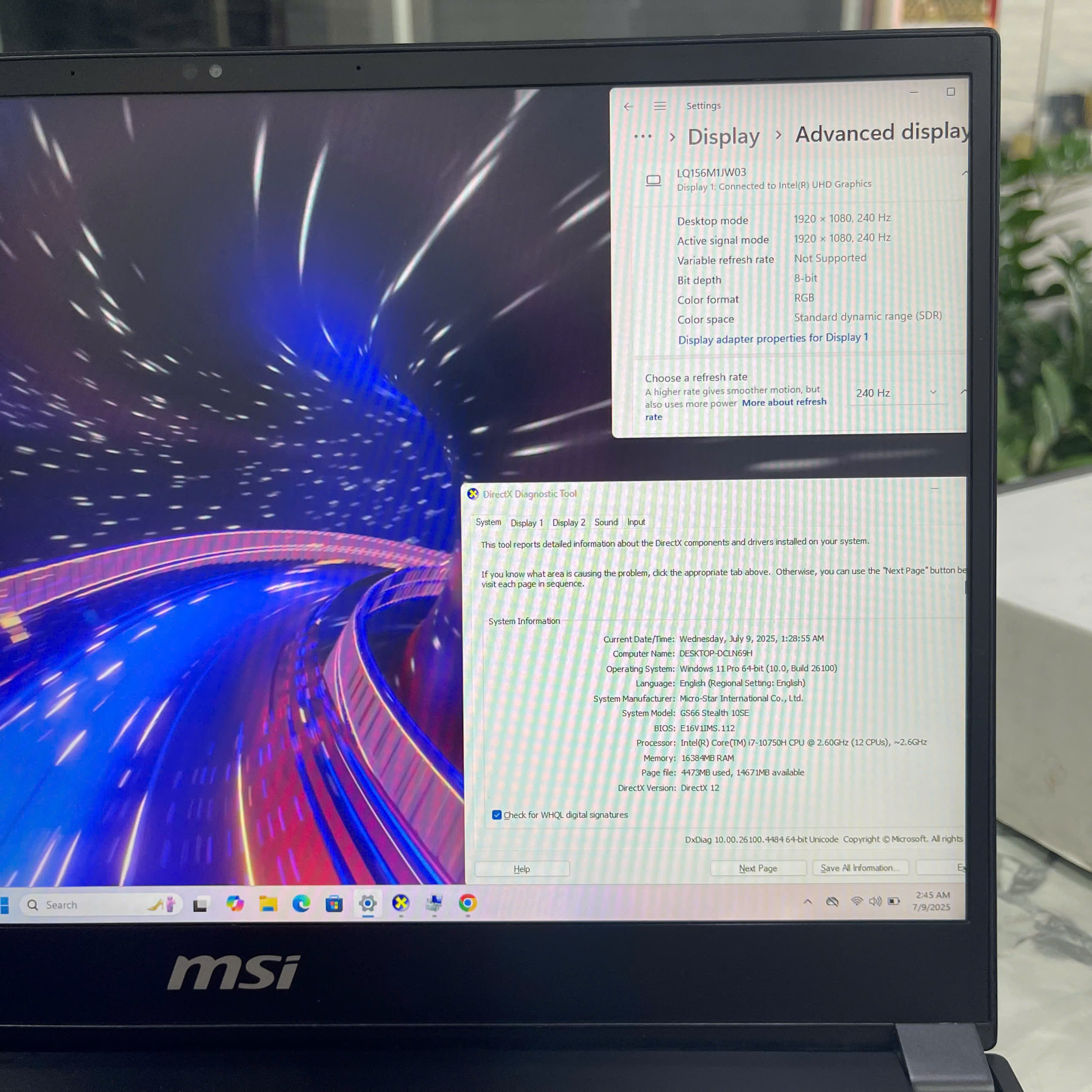 MSI GS66-Stealth 10SE Core I7-10750H Ram 16GB Ssd 512GGB RTX 2060-6GB Màn Hình : 15.6 Inch FHD 240Hz